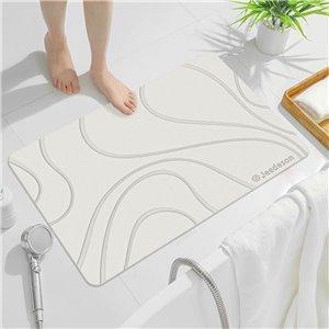 Stone Bath Mat Diatomaceous Earth Shower Mat Non-Slip Super Absorbent Diatomite Stone Mats for Bathroom Floor Quick-Drying Easy to Clean (39x60cm/16" x 24" White Grey) 