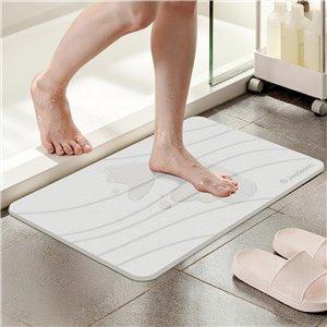  Stone Bath Mat - Super Absorbent Quick-Dry Diatomite Bath Mat, Non-Slip Bathroom Floor Mat with Anti-Slip Pad, Natural & Sustainable (39x60cm/16" x 24") White Grey