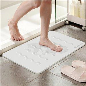 Stone Bath Mat Diatomaceous Earth Shower Mat Non-Slip Super Absorbent Diatomite Stone Mats for Bathroom Floor Quick-Drying Easy to Clean (39x60cm/16" x 24" White Grey) 