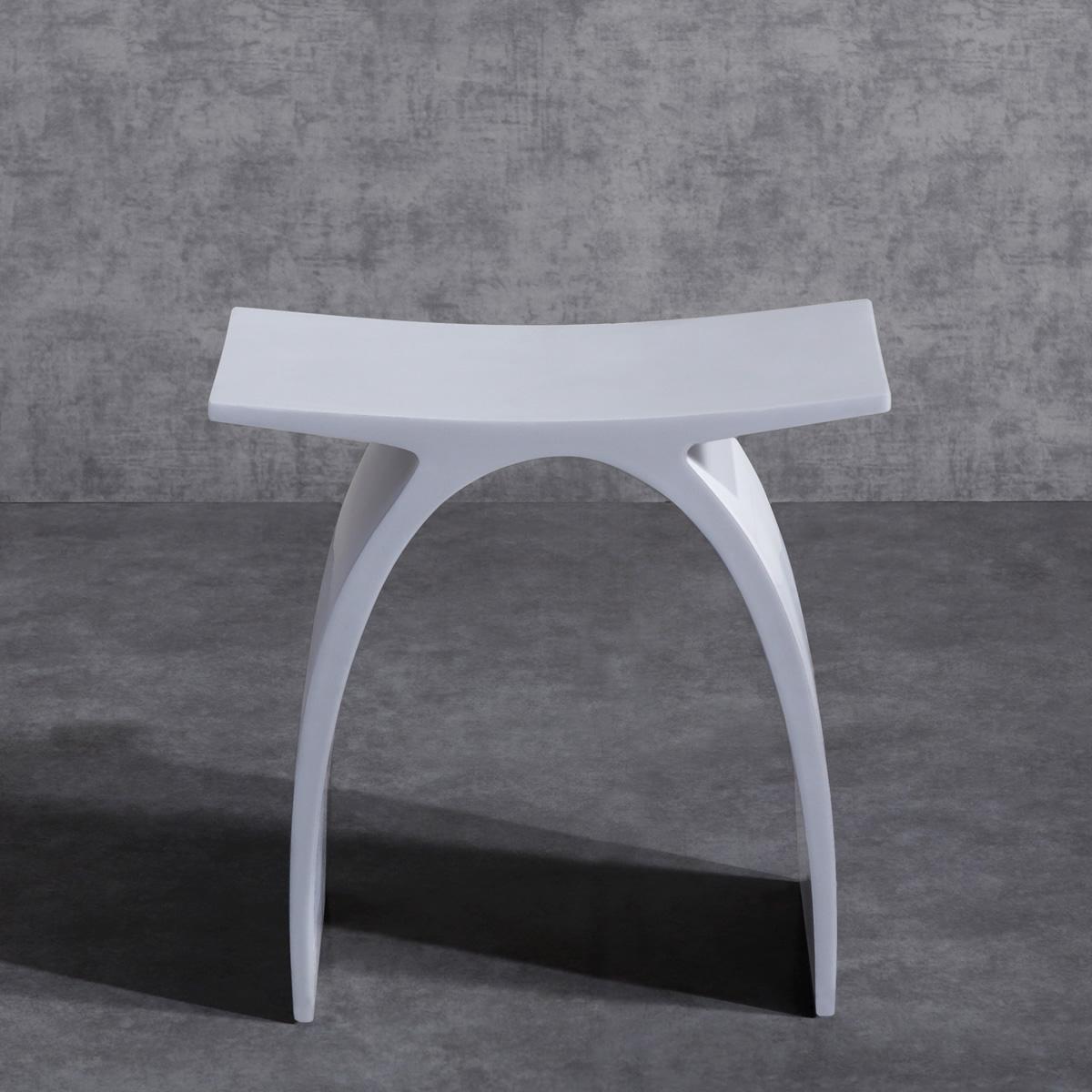 Matt white stone bathroom seat front