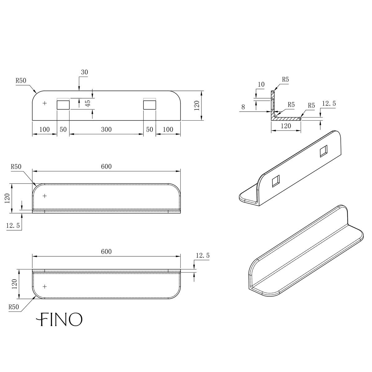 Matt white stone bathroom shelf 600mm dimensions