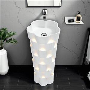 Fino Seville White Stone Cloakroom Floor Standing Pedestal Basin Sink With Lights