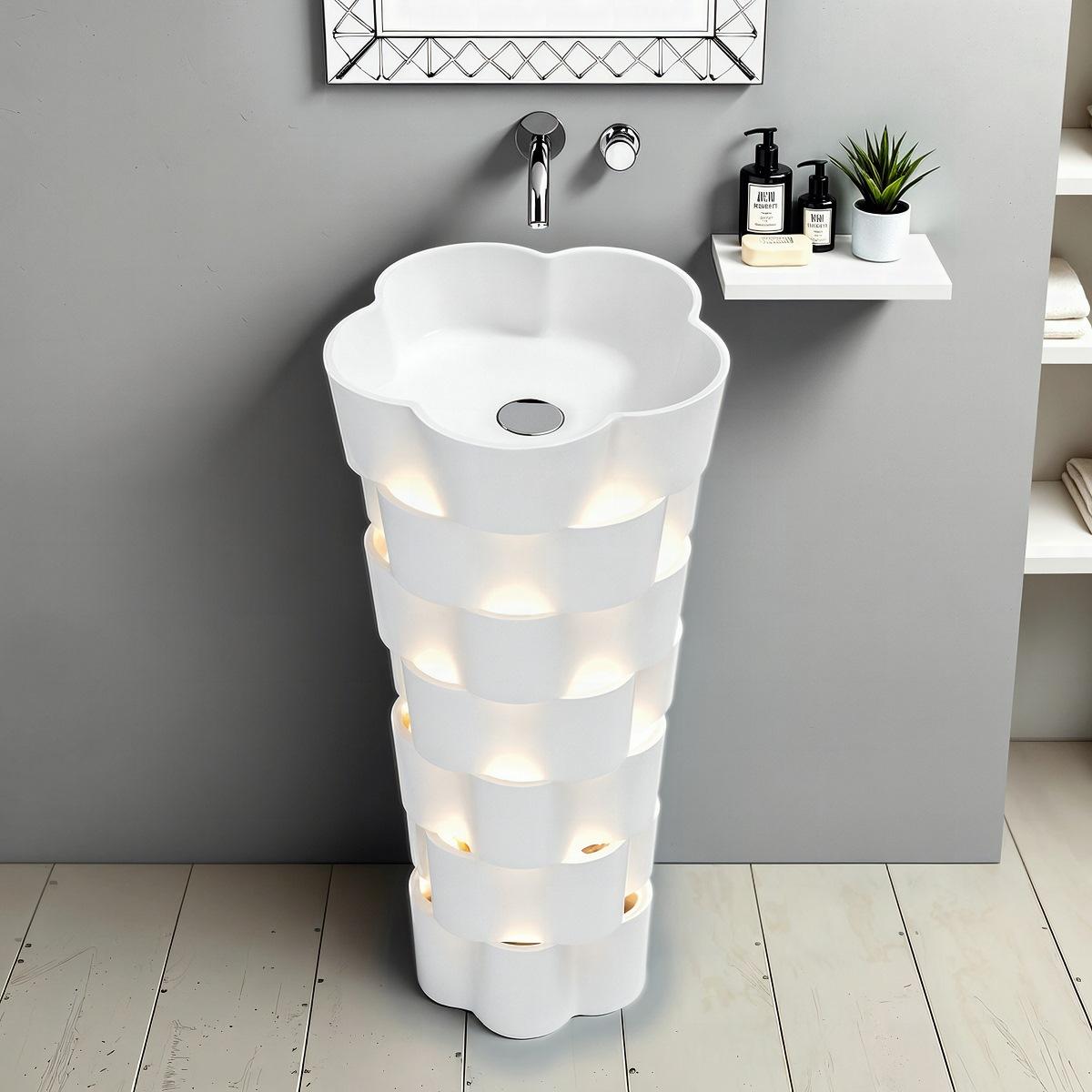 Pedestal basin in neutral bathroom