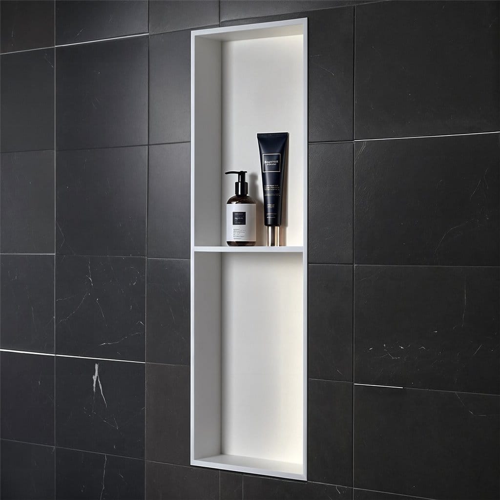 Stone Wall Niche Recessed Waterproof Shelf 30cm x 90cm Matt White