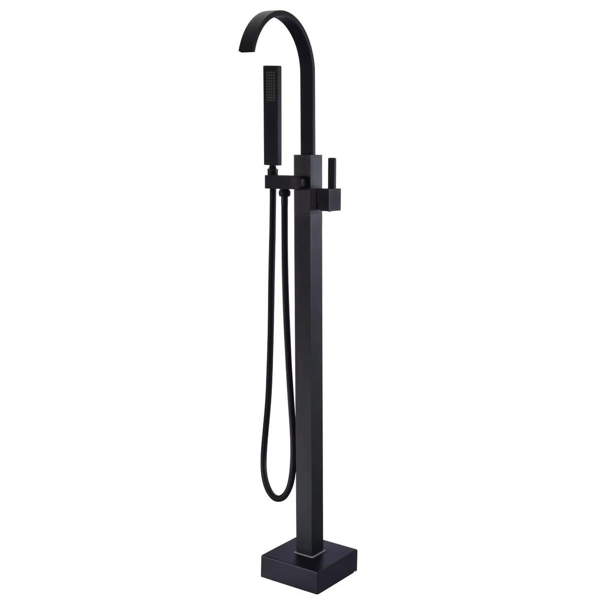 Square curve freestanding matt black bath tap with shower