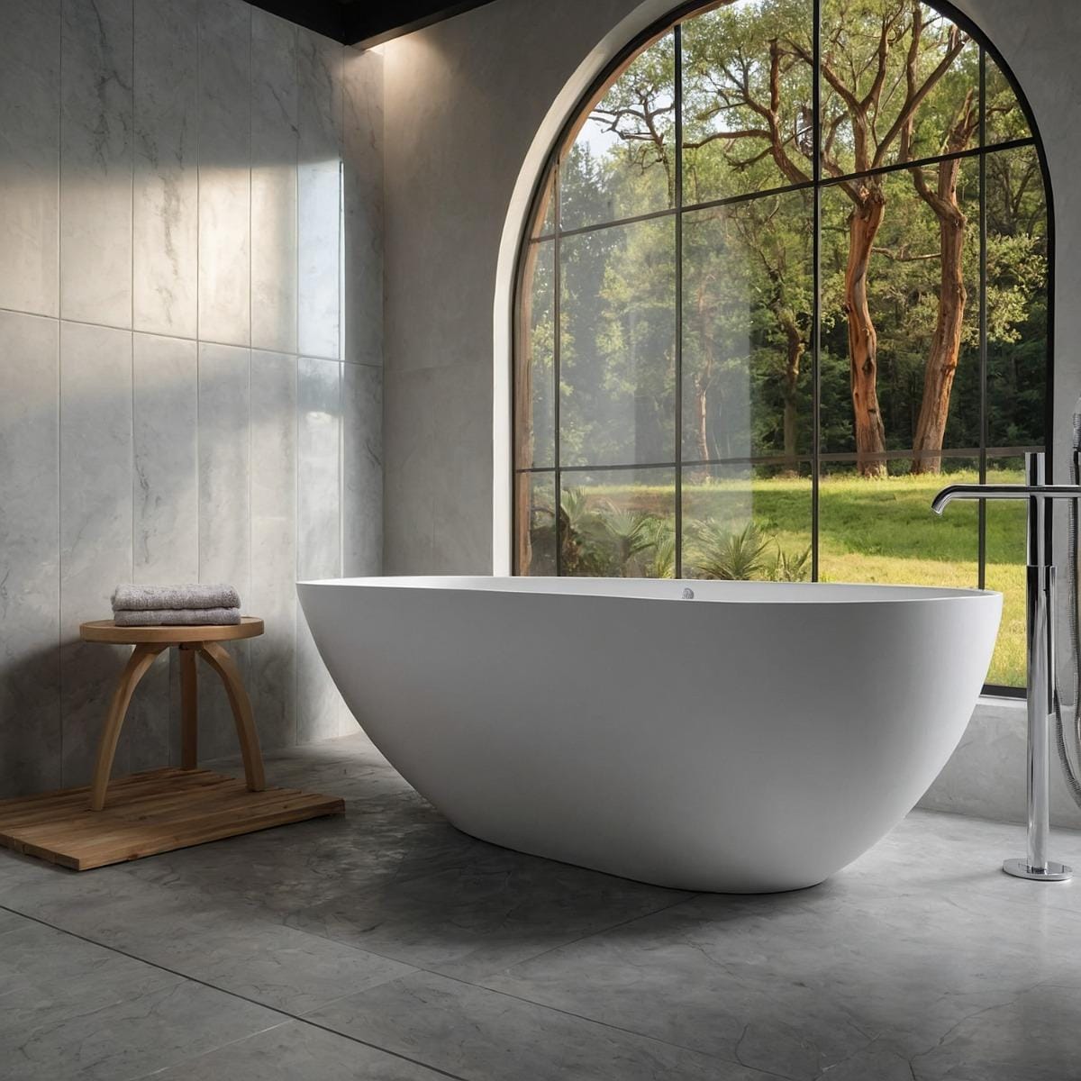 Talavera matt white freestanding stone bath side