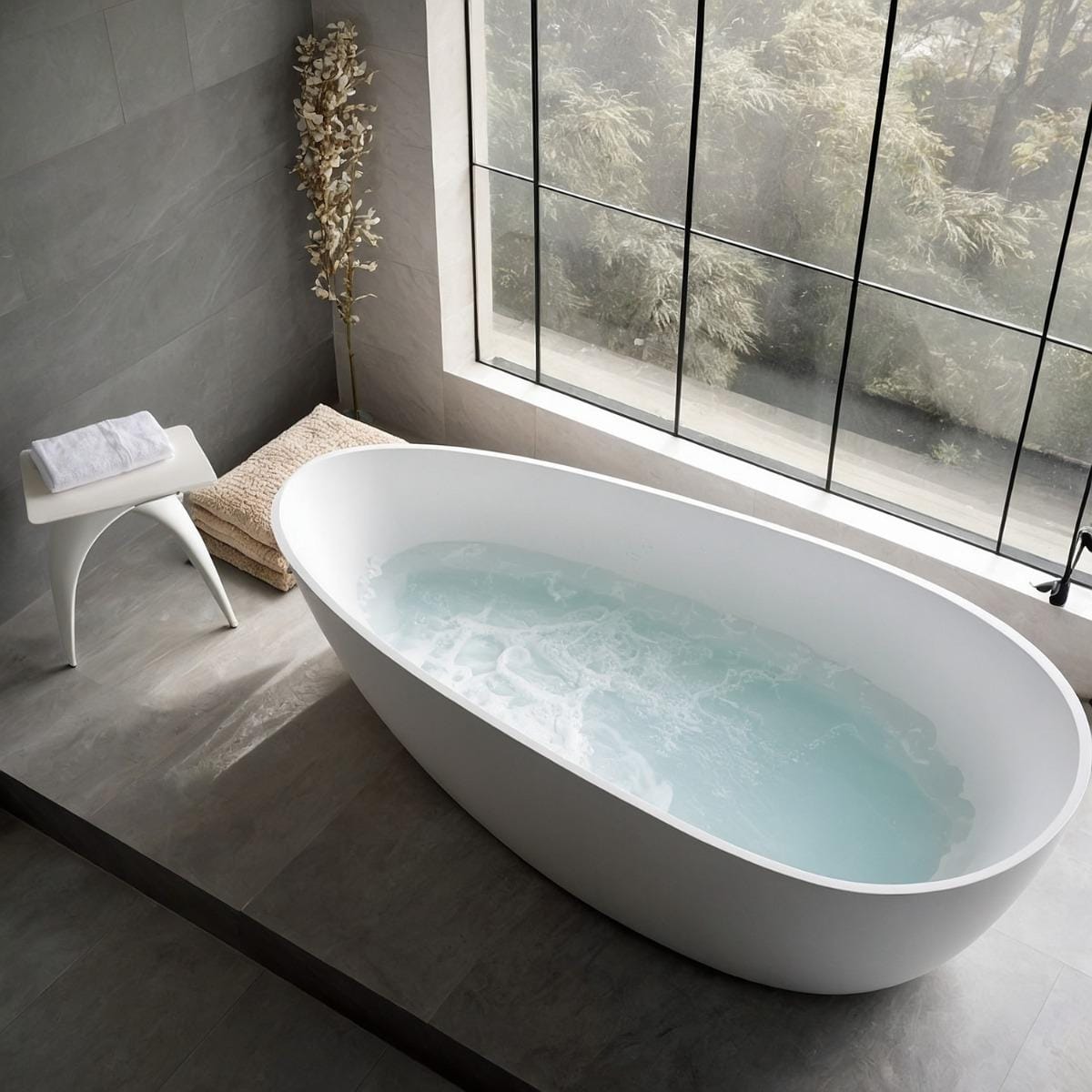 Talavera matt white freestanding stone bath top